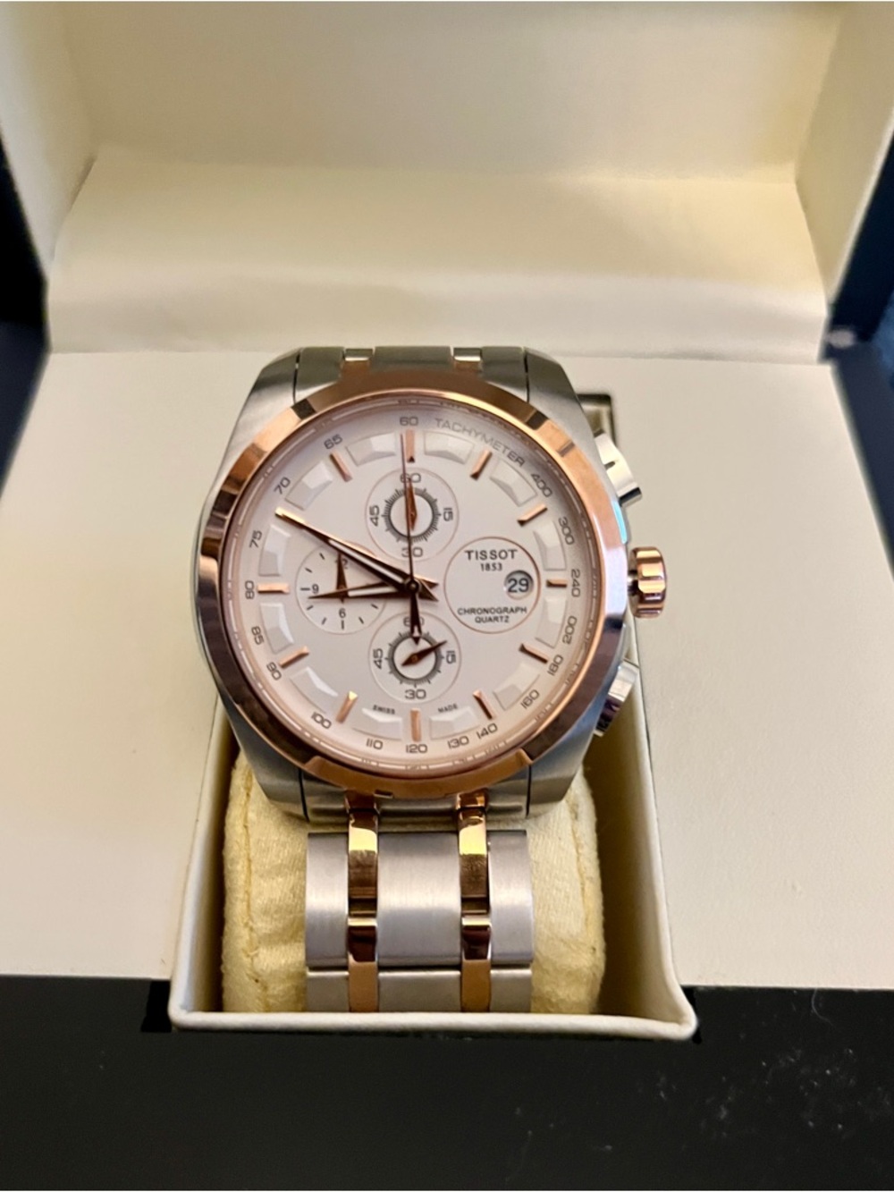 NEW Tissot 1853 Couturier Tachymeter Rose Gold & Silver Chronograph Watch In Box